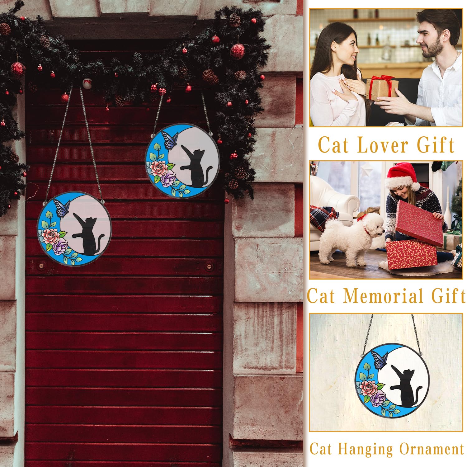 新品 黒猫と蝶々 ヴィンテージ ステンドグラス ローウェル・エレーロ キャット 新品 黒猫と蝶々 ヴィンテージ ステンドグラス ローウェル